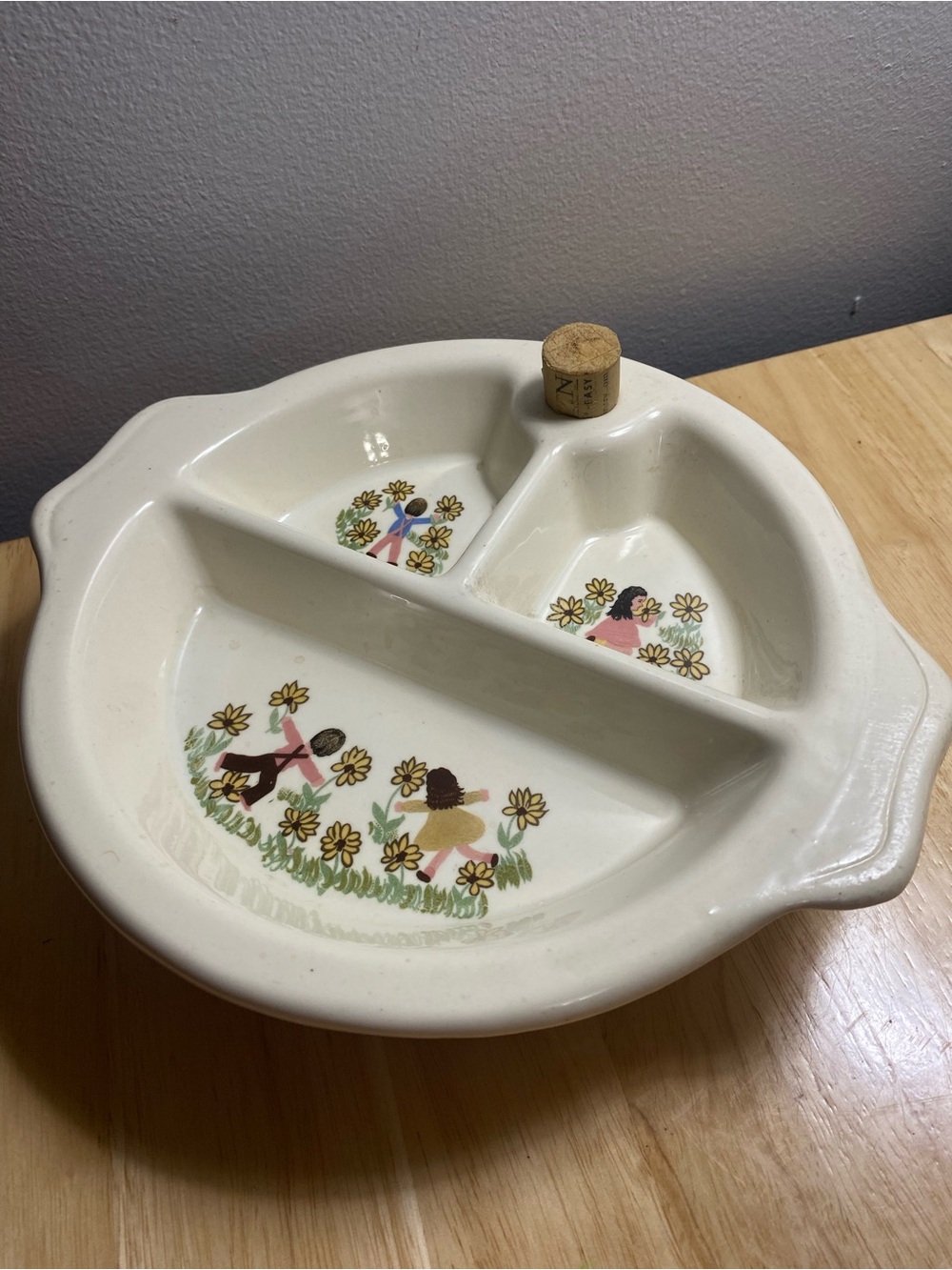 Vintage Floral Children Ceramic warmer, Divided Serving Dish .